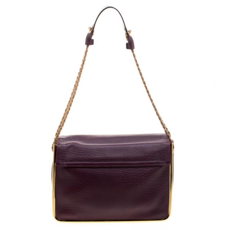 Pre Owned Chloe Purple Pebbled Leather Medium Sally Flap Shoulder Bag