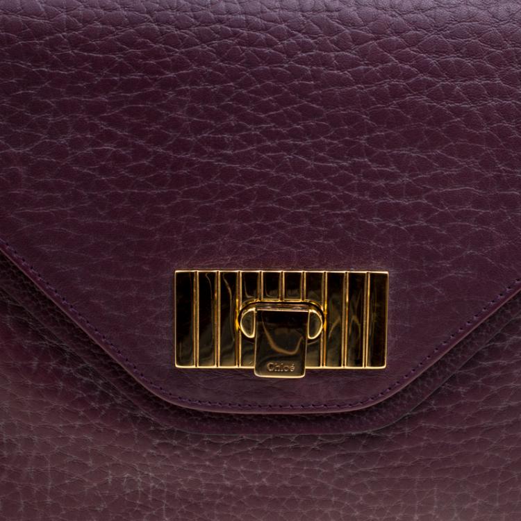 Pre Owned Chloe Purple Pebbled Leather Medium Sally Flap Shoulder Bag