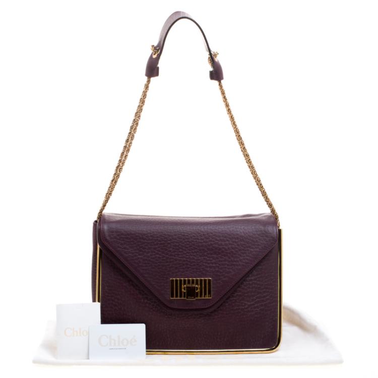 Pre Owned Chloe Purple Pebbled Leather Medium Sally Flap Shoulder Bag