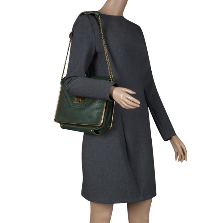 Pre Owned Chloe Green Pebbled Leather Medium Sally Flap Shoulder Bag