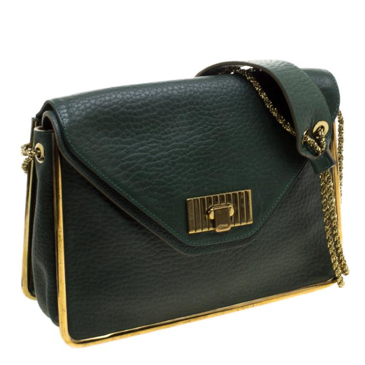 Pre Owned Chloe Green Pebbled Leather Medium Sally Flap Shoulder Bag