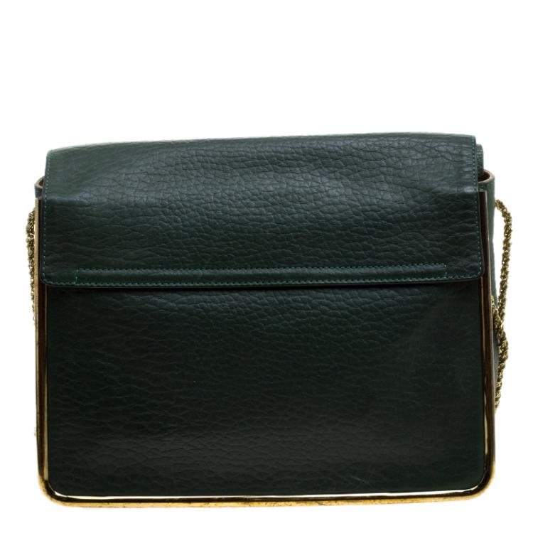 Pre Owned Chloe Green Pebbled Leather Medium Sally Flap Shoulder Bag