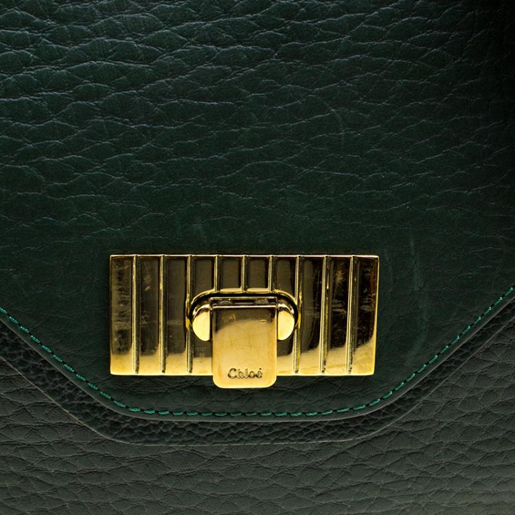 Pre Owned Chloe Green Pebbled Leather Medium Sally Flap Shoulder Bag