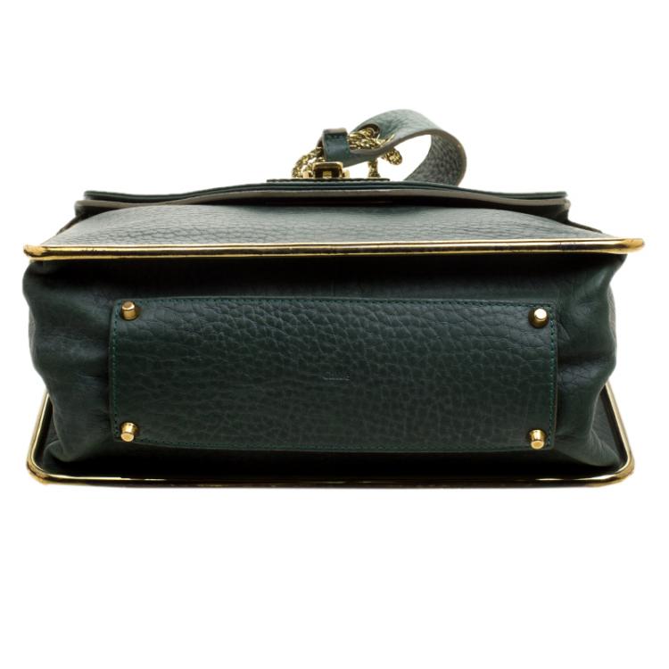 Pre Owned Chloe Green Pebbled Leather Medium Sally Flap Shoulder Bag