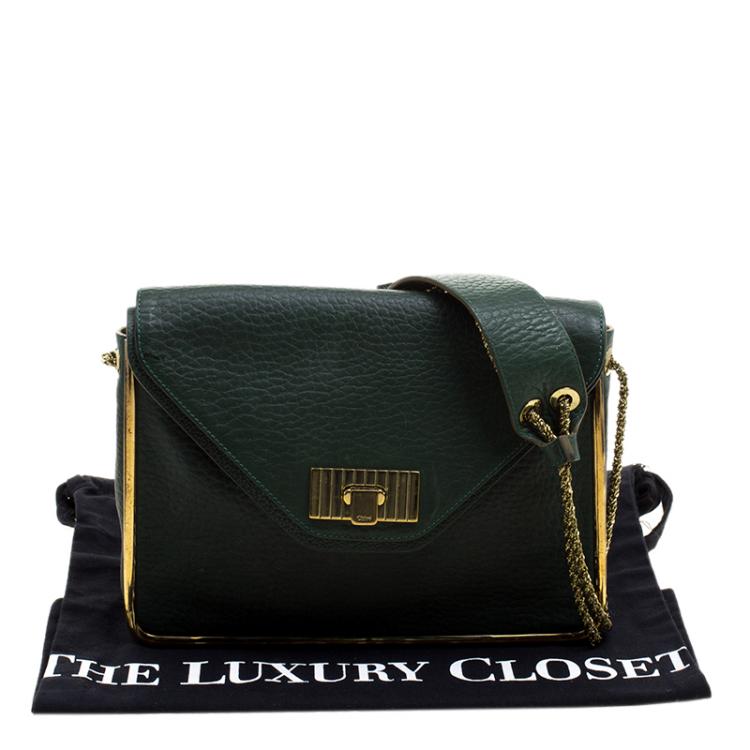 Pre Owned Chloe Green Pebbled Leather Medium Sally Flap Shoulder Bag