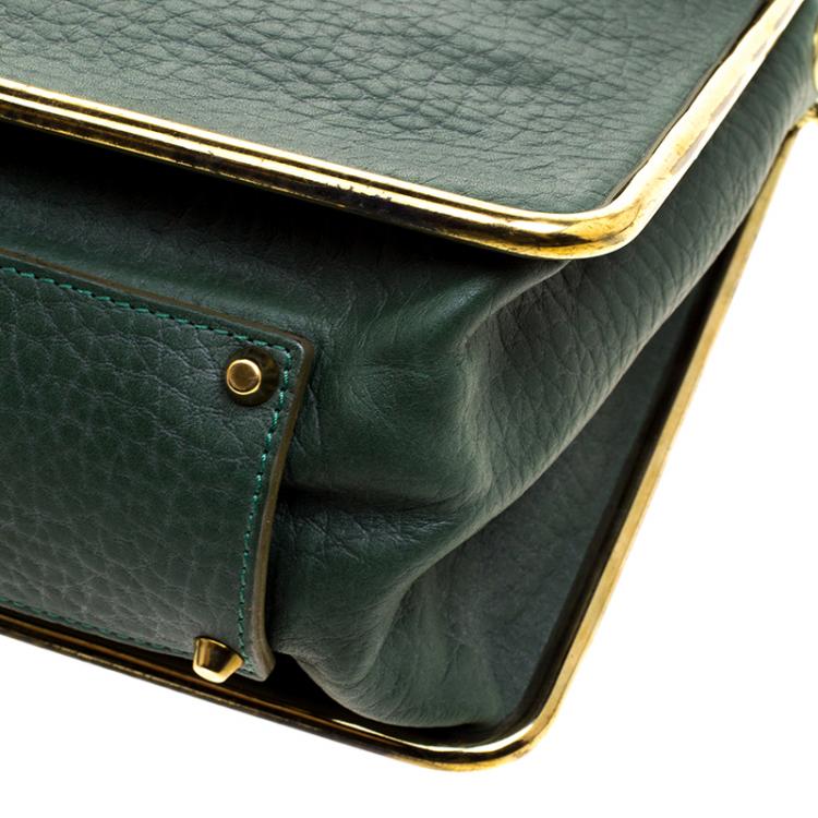 Pre Owned Chloe Green Pebbled Leather Medium Sally Flap Shoulder Bag