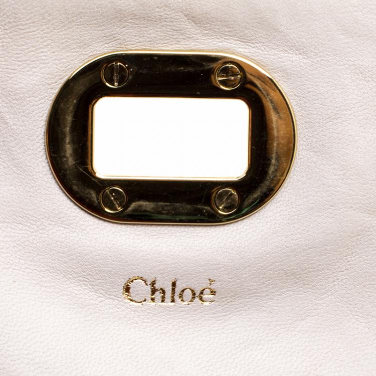 Pre Owned Chloe Metallic Beige Pleated Leather Clutch