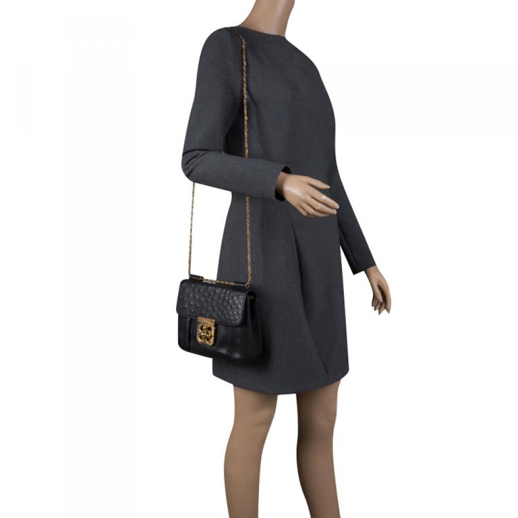 Pre Owned Chloe Black Leather and Ostrich Small Elsie Shoulder Bag