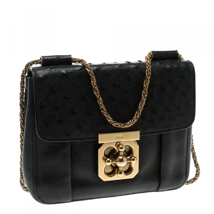 Pre Owned Chloe Black Leather and Ostrich Small Elsie Shoulder Bag