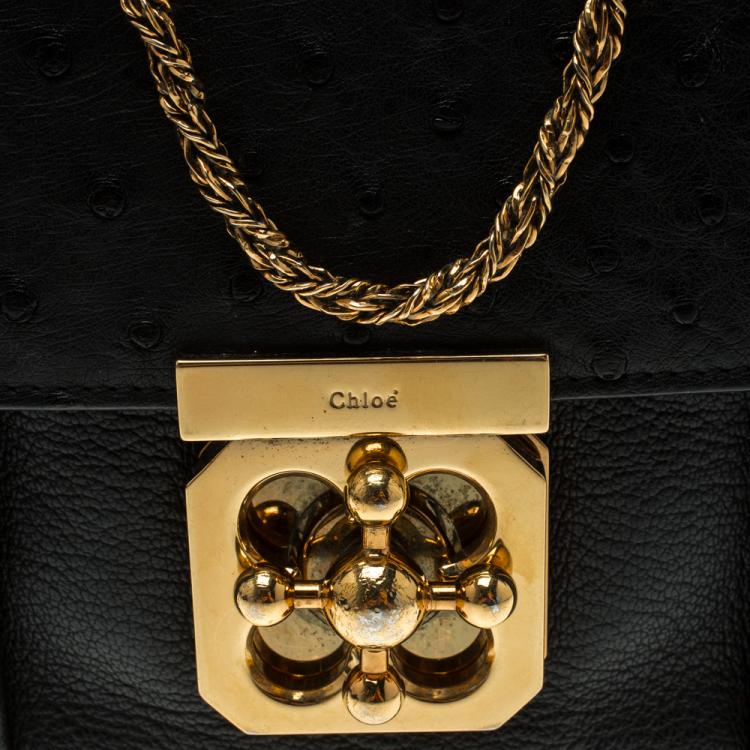 Pre Owned Chloe Black Leather and Ostrich Small Elsie Shoulder Bag