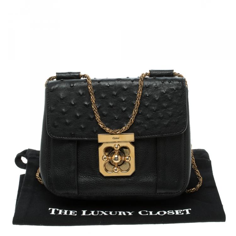 Pre Owned Chloe Black Leather and Ostrich Small Elsie Shoulder Bag