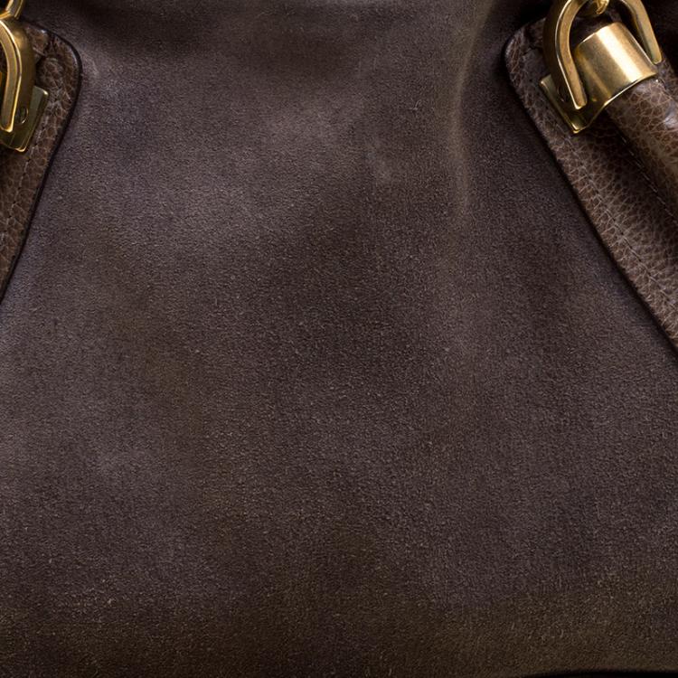 Pre Owned Chloe Dark Beige Leather and Suede Medium Paraty Shoulder Bag
