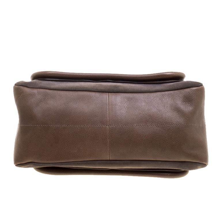 Pre Owned Chloe Dark Beige Leather and Suede Medium Paraty Shoulder Bag