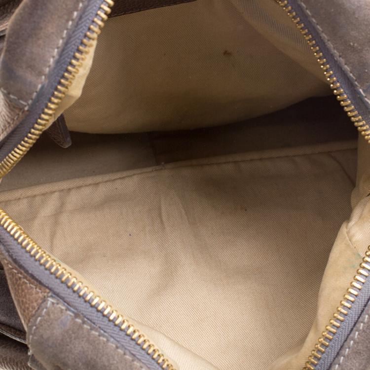 Pre Owned Chloe Dark Beige Leather and Suede Medium Paraty Shoulder Bag