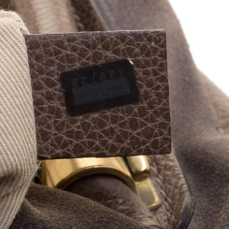 Pre Owned Chloe Dark Beige Leather and Suede Medium Paraty Shoulder Bag