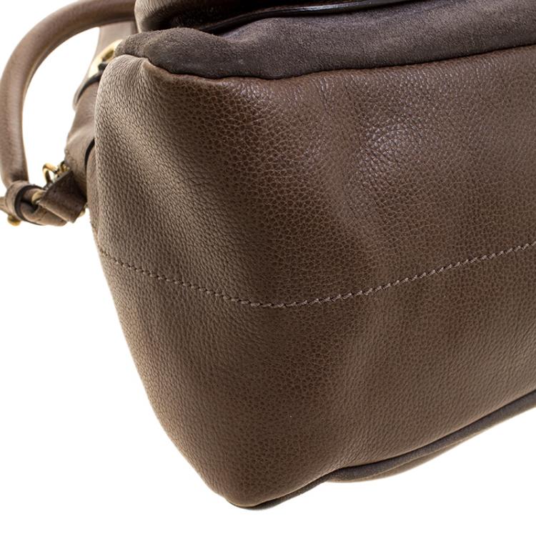 Pre Owned Chloe Dark Beige Leather and Suede Medium Paraty Shoulder Bag
