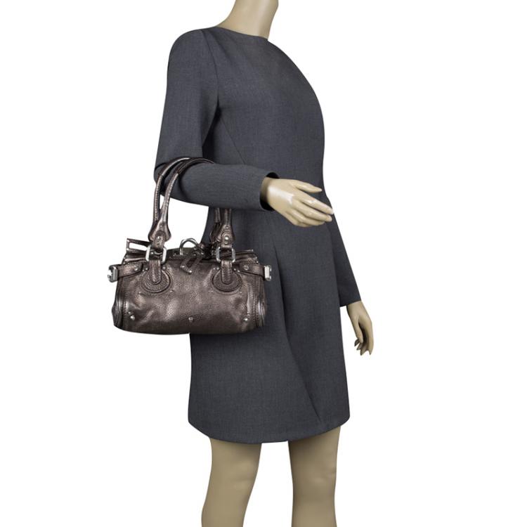 Pre Owned Chloe Metallic Grey Leather Mini Paddington Satchel