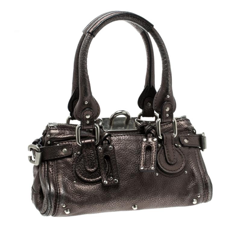 Pre Owned Chloe Metallic Grey Leather Mini Paddington Satchel