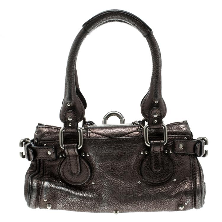 Pre Owned Chloe Metallic Grey Leather Mini Paddington Satchel