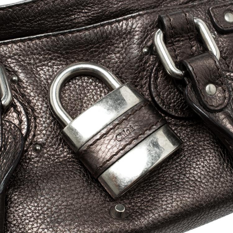 Pre Owned Chloe Metallic Grey Leather Mini Paddington Satchel