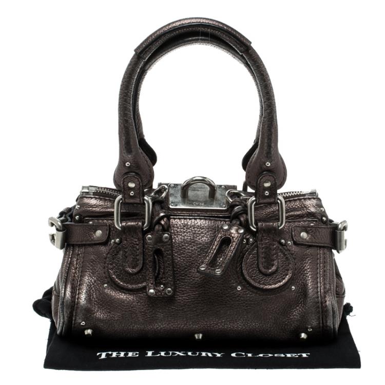 Pre Owned Chloe Metallic Grey Leather Mini Paddington Satchel