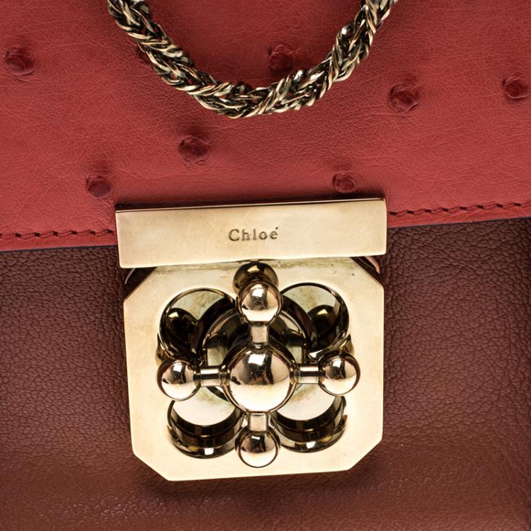 Pre Owned Chloe Bi Color Ostrich and Leather Small Elsie Shoulder Bag