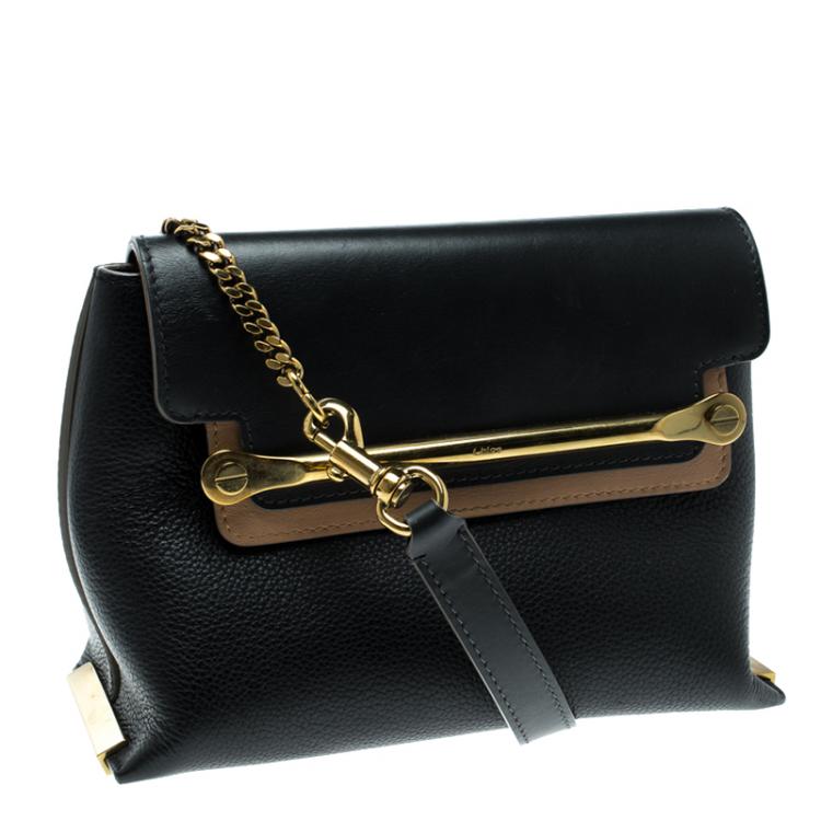Pre Owned Chloe Black/Beige Leather Small Clare Shoulder Bag