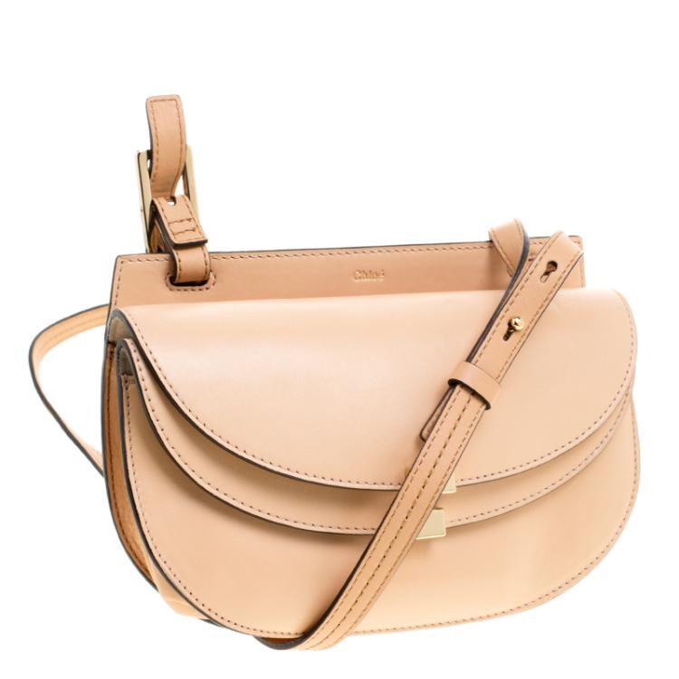 Pre Owned Chloe Peach Leather Mini Georgia Crossbody Bag