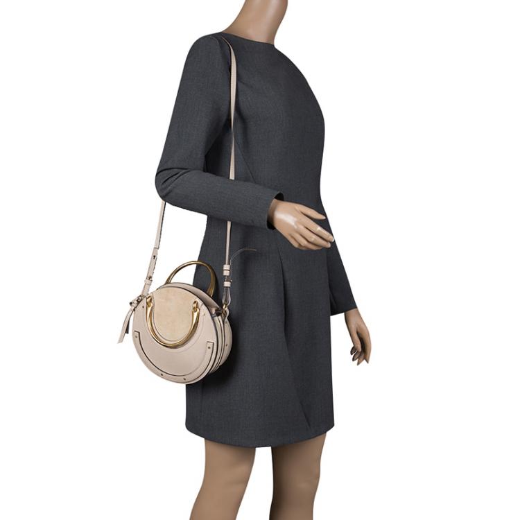 Pre Owned Chloe Beige Leather and Suede Small Pixie Round Shoulder Bag