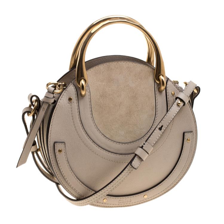 Pre Owned Chloe Beige Leather and Suede Small Pixie Round Shoulder Bag