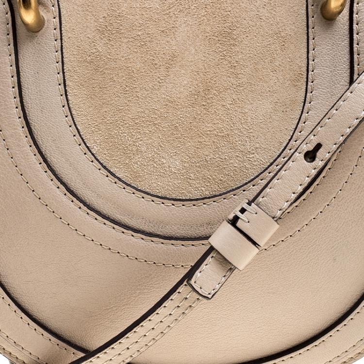 Pre Owned Chloe Beige Leather and Suede Small Pixie Round Shoulder Bag