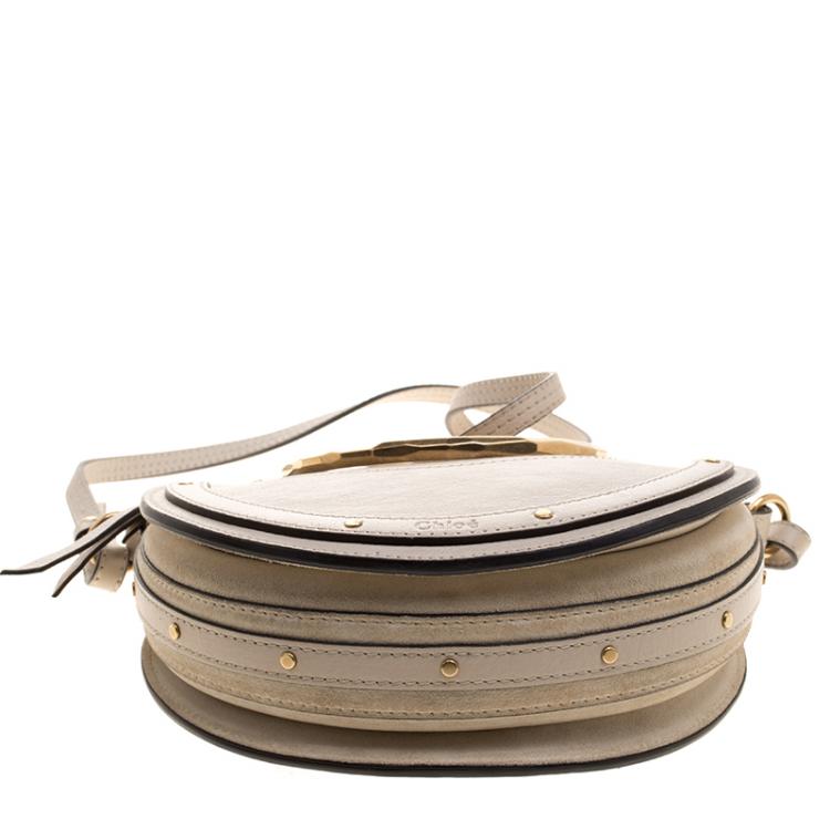Pre Owned Chloe Beige Leather and Suede Small Pixie Round Shoulder Bag