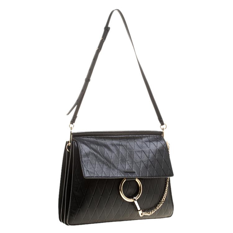 Pre Owned Chloe Black Diamond Embossed Leather Medium Faye Shoulder Bag