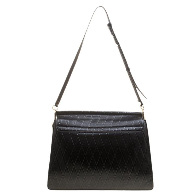 Pre Owned Chloe Black Diamond Embossed Leather Medium Faye Shoulder Bag