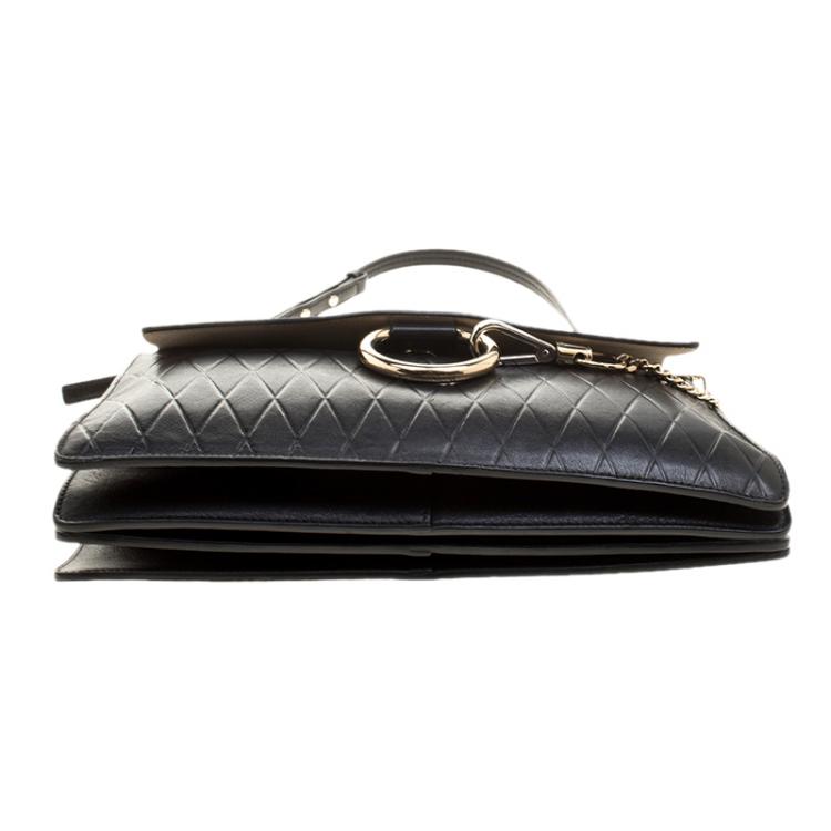 Pre Owned Chloe Black Diamond Embossed Leather Medium Faye Shoulder Bag