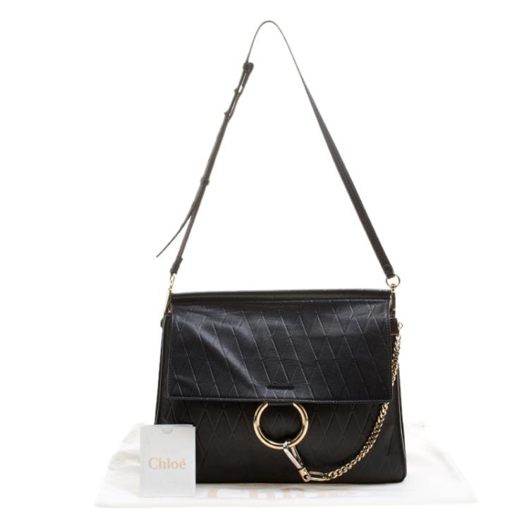 Pre Owned Chloe Black Diamond Embossed Leather Medium Faye Shoulder Bag