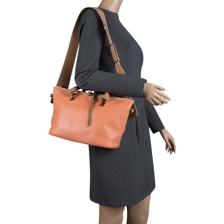 Pre Owned Chloe Beige/Peach Leather Medium Baylee Tote