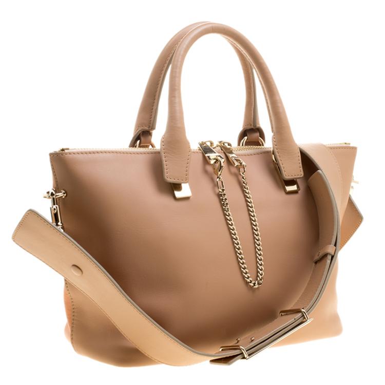 Pre Owned Chloe Beige/Peach Leather Medium Baylee Tote
