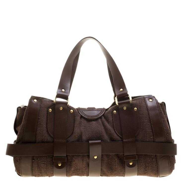 Pre Owned Chloe Dark Brown Leather and Canvas Kerala Equipped Satchel