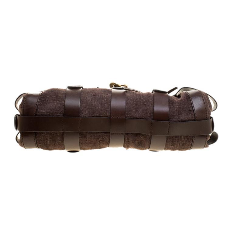 Pre Owned Chloe Dark Brown Leather and Canvas Kerala Equipped Satchel