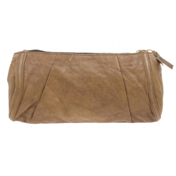 Pre Owned Chloe Brown Leather Embellished Clutch