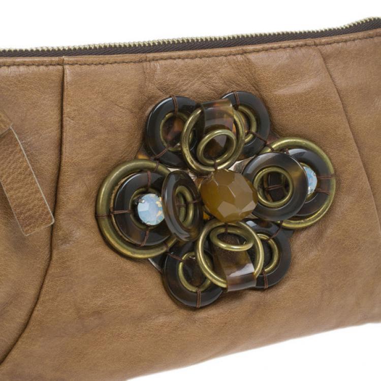 Pre Owned Chloe Brown Leather Embellished Clutch
