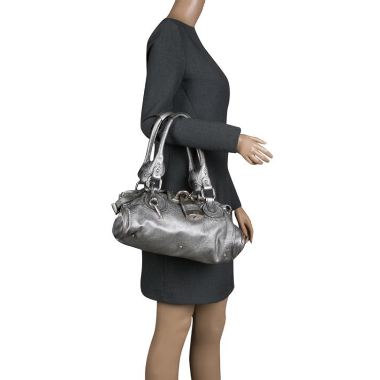 Pre Owned Chloe Silver Leather Medium Paddington Satchel