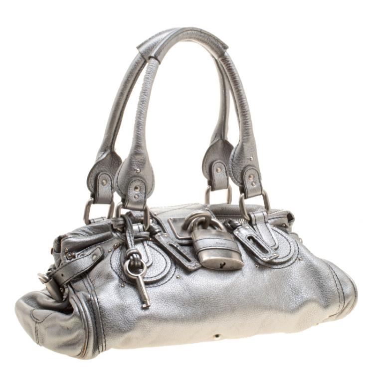 Pre Owned Chloe Silver Leather Medium Paddington Satchel