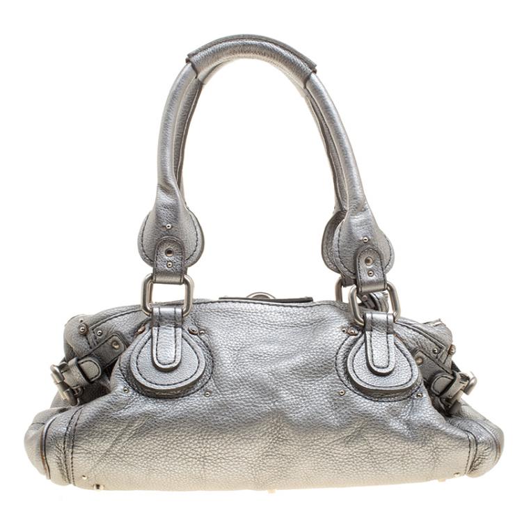 Pre Owned Chloe Silver Leather Medium Paddington Satchel