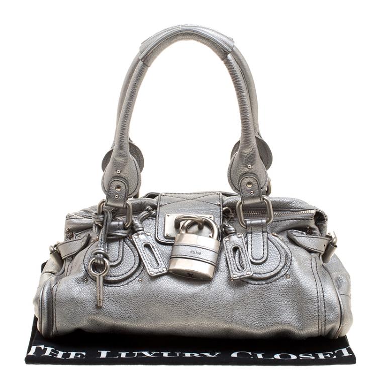 Pre Owned Chloe Silver Leather Medium Paddington Satchel
