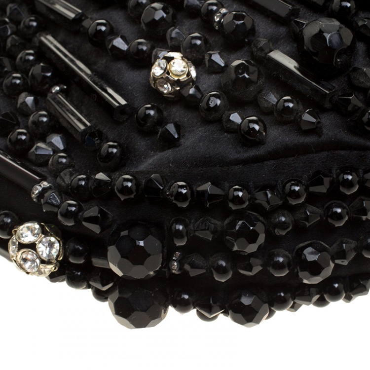 Pre Owned Chloe Black Satin Beads Embellished Hobo
