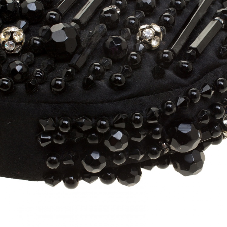 Pre Owned Chloe Black Satin Beads Embellished Hobo
