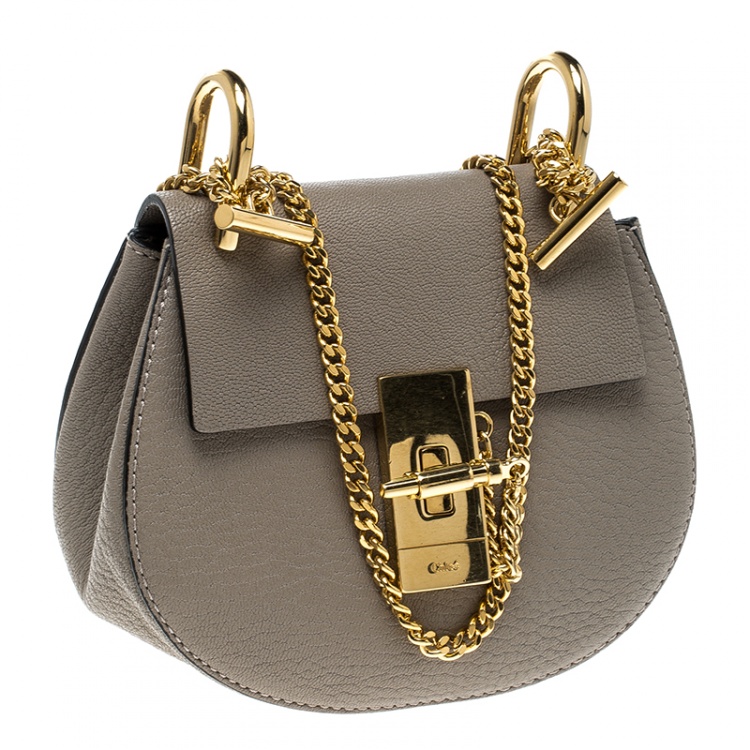 Pre Owned Chloe Grey Leather Mini Drew Shoulder Bag