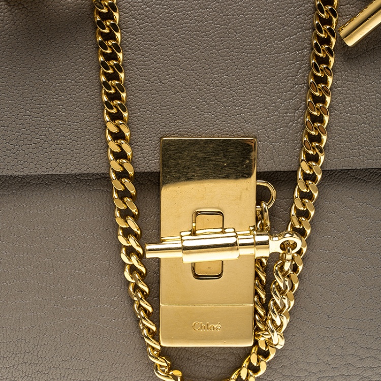 Pre Owned Chloe Grey Leather Mini Drew Shoulder Bag